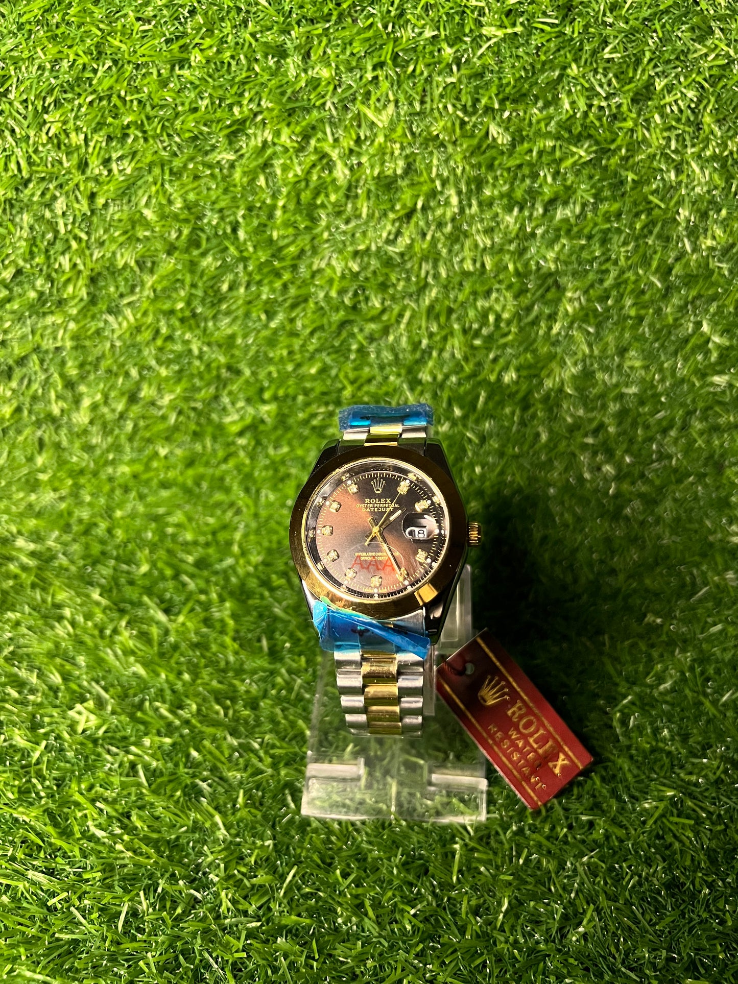 Luxury Timepiece: Rolex Datejust with Black Diamond Dial and high quailty silver gold chain