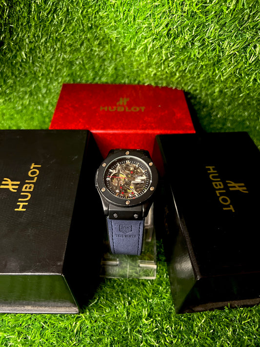 Hublot Skeleton Dial Automatic machinary watch with blue leather straps